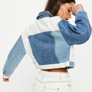 Blue Denim Patchwork Cropped Jean Jacket